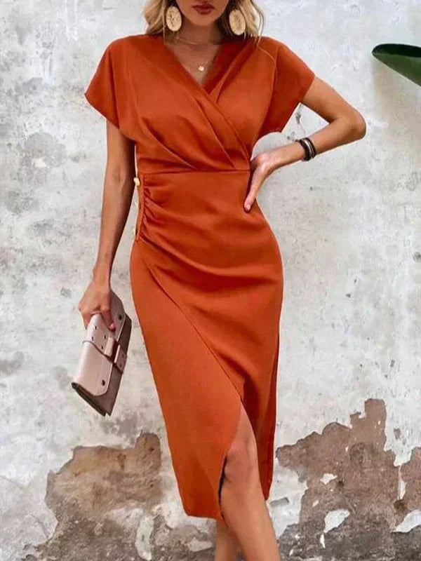 Satijnen Jurk - Elegante midi-zomerjurk-Boutique Moda