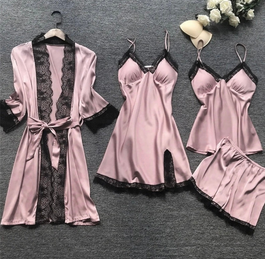Satijnen Pyjama Set - Luxe Zomersatijnen Pyjama Set met Kant Voor Dames-Boutique Moda