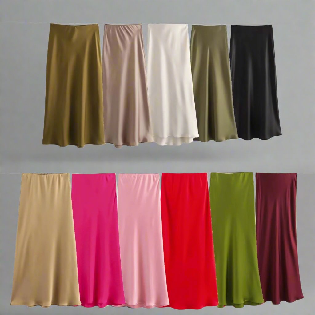 Satijnen Rok - Midi-rok van zijde en satijn met hoge taille voor dames-Boutique Moda