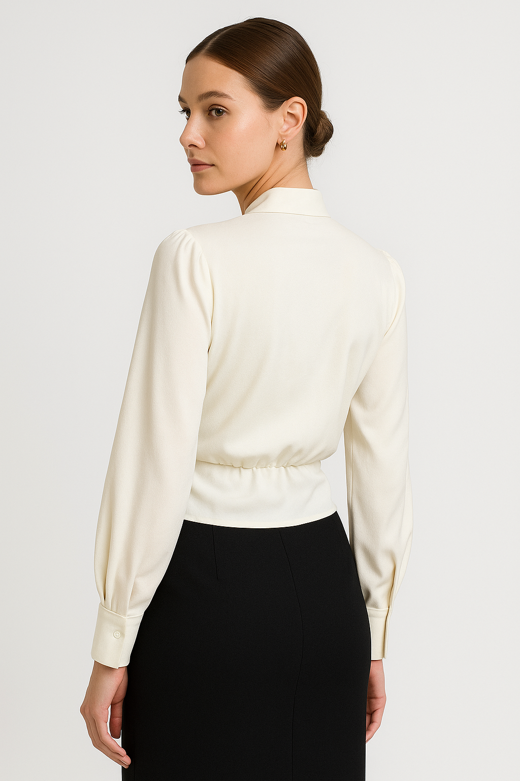 Satijnen blouse - lange mouwen - V-hals - satijnen overhemd - damesblouse-Boutique Moda