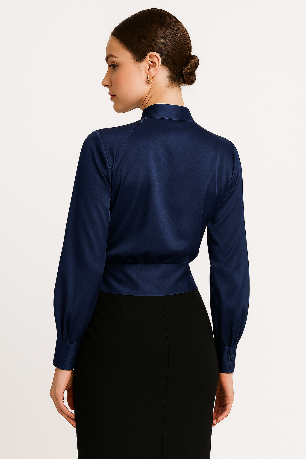Satijnen blouse - lange mouwen - V-hals - satijnen overhemd - damesblouse-Boutique Moda