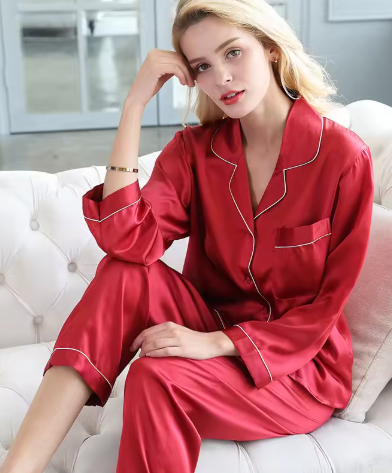 Satijnen pyjama | Lange mouw | Zijdezachte satijnen set-Boutique Moda