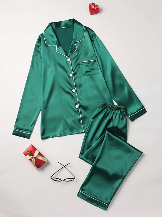 Satijnen pyjama | Lange mouw | Zijdezachte satijnen set-Boutique Moda