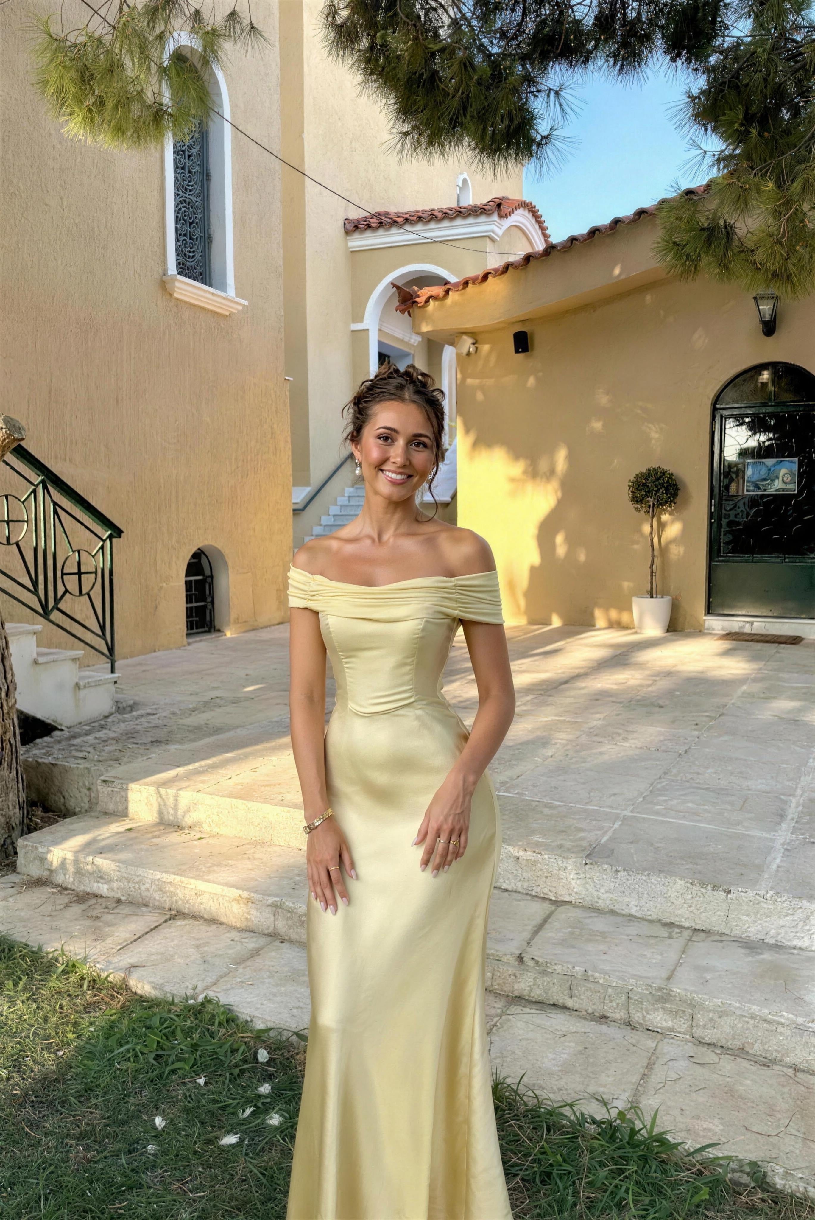 Satinkleid | Elegant | Schulterfrei | Maxikleid | Cocktailkleid-Boutique Moda