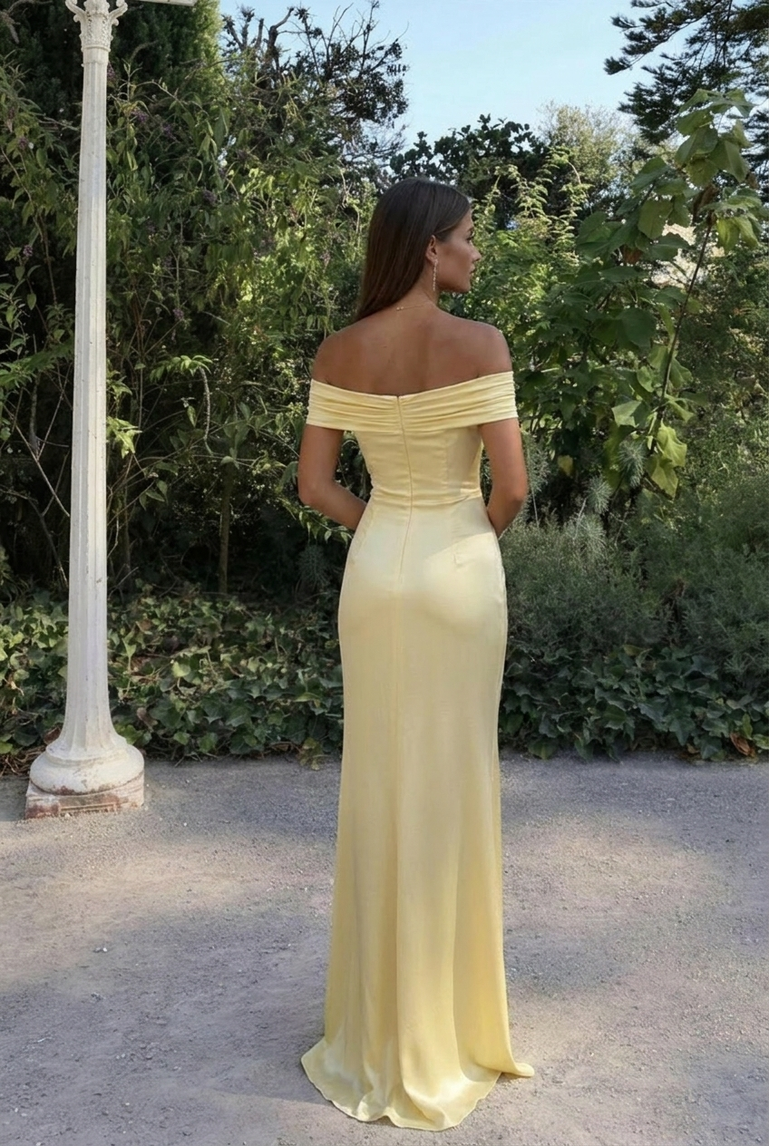 Satinkleid | Elegant | Schulterfrei | Maxikleid | Cocktailkleid-Boutique Moda