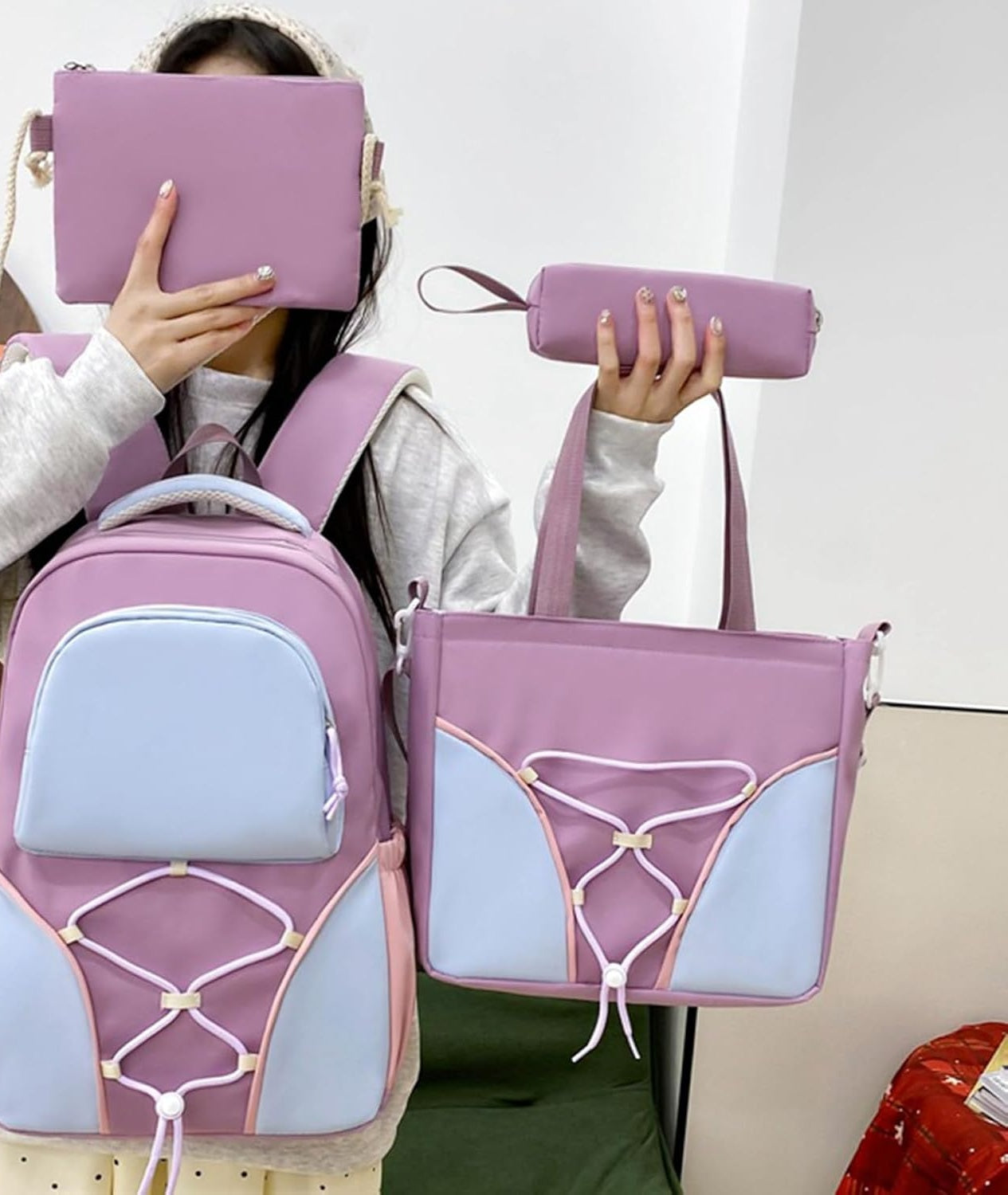 Schooltas | 4-Delige Rugzakset met Etui | Waterdicht Nylon-Boutique Moda