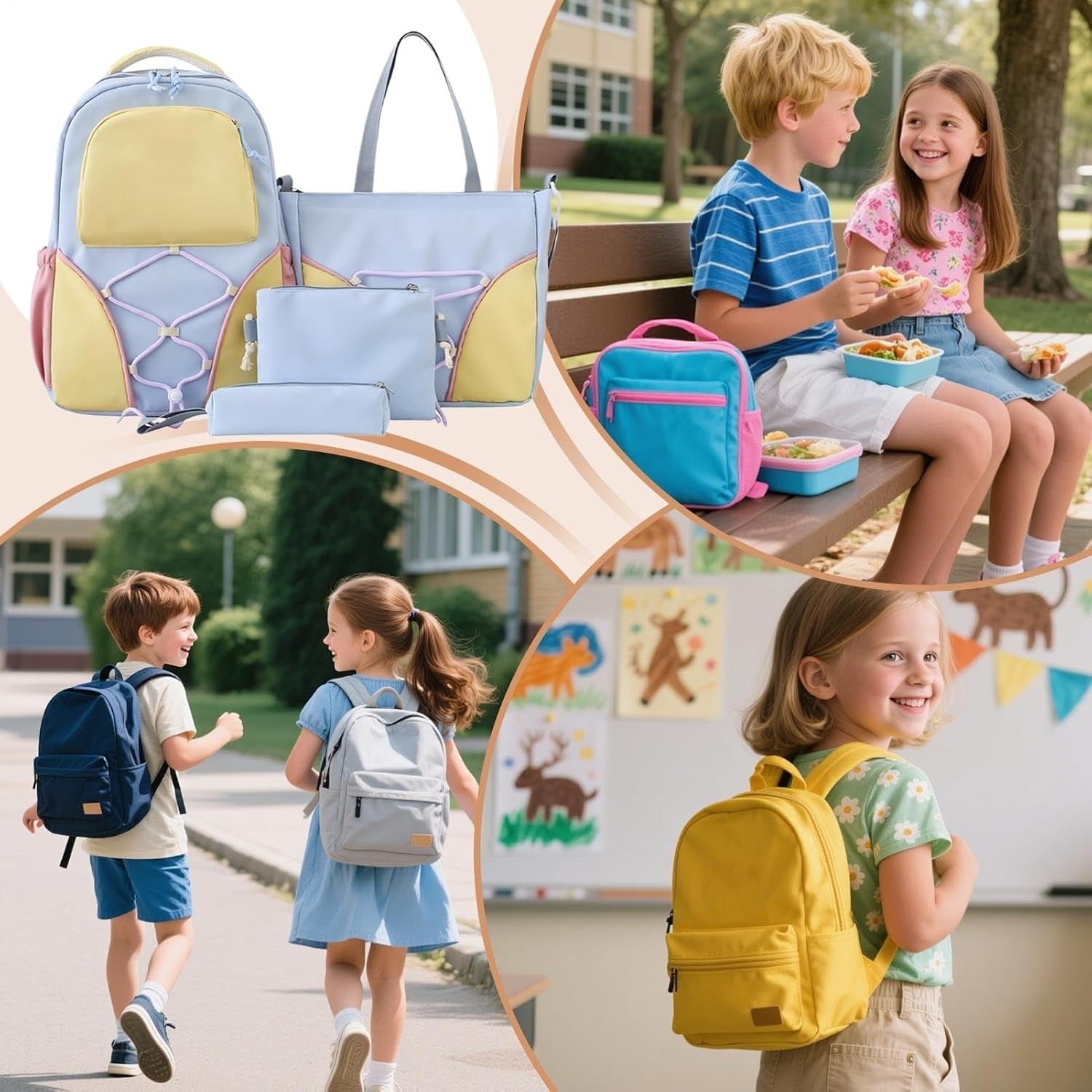 Schooltas | 4-Delige Rugzakset met Etui | Waterdicht Nylon-Boutique Moda