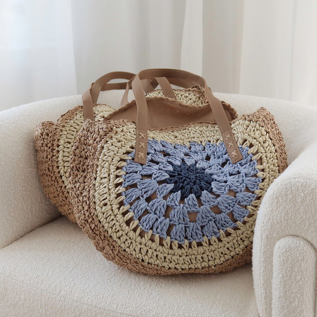 Schoudertas Dames | Gehaakt Rond Boho | Naturel of Blauw-Boutique Moda