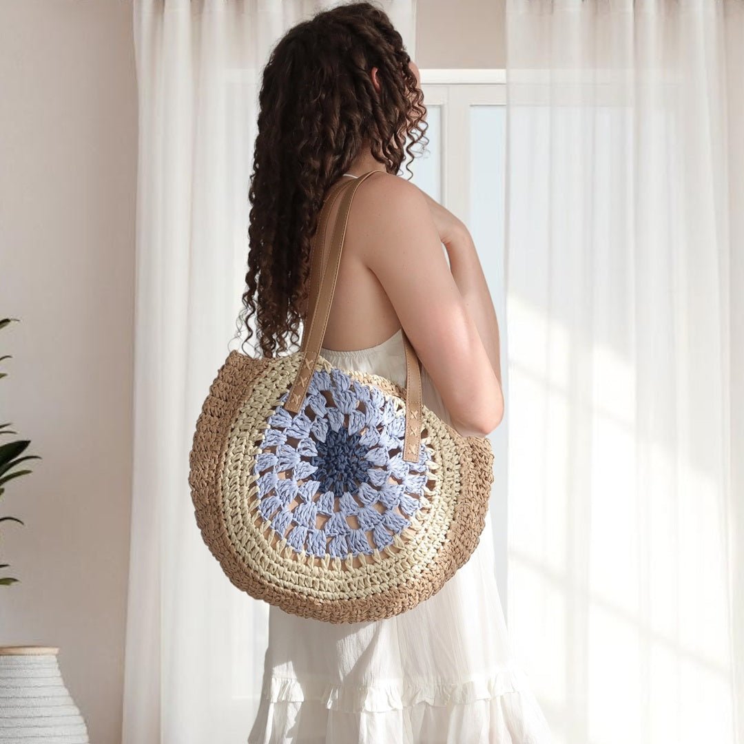 Schoudertas Dames | Gehaakt Rond Boho | Naturel of Blauw-Boutique Moda