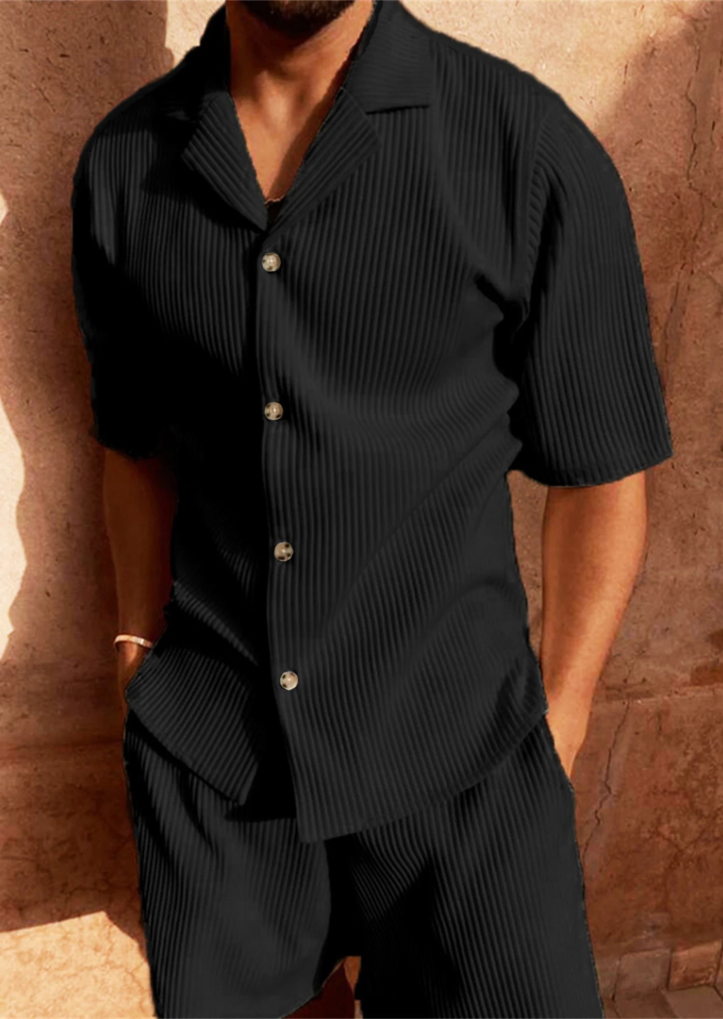 Set met T-shirt en korte broek | Met knopen | Met kraag | Zomerset | Tweedelige set voor heren-Boutique Moda