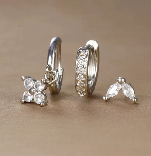 Set oorbellen - Minimalistische set van 3 oorbellen met zirkonia-Boutique Moda