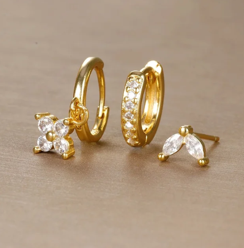 Set oorbellen - Minimalistische set van 3 oorbellen met zirkonia-Boutique Moda