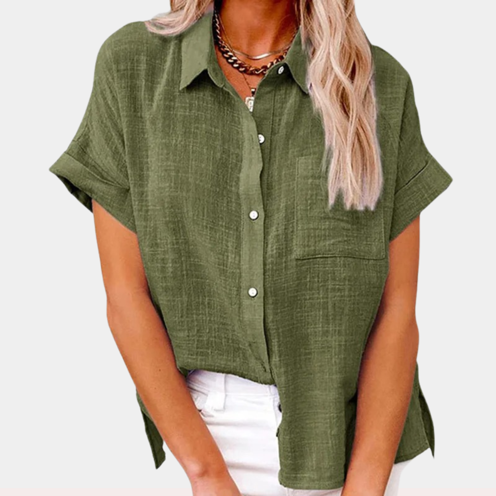 Shirt met korte mouwen - Button-Up - Los model - Zomershirt - Damesshirt-Boutique Moda