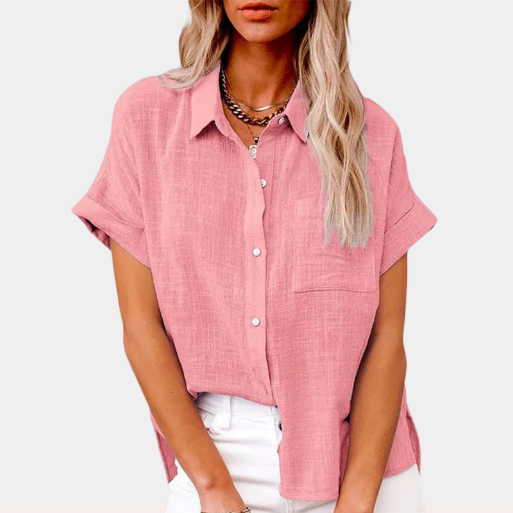 Shirt met korte mouwen - Button-Up - Los model - Zomershirt - Damesshirt-Boutique Moda