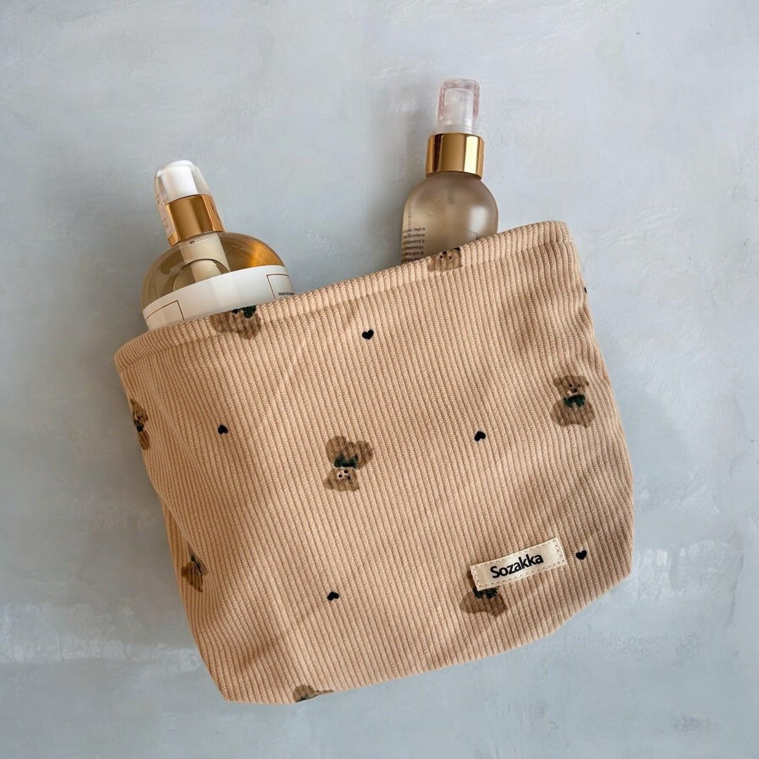 Shopper Tas Dames | Ribfluweel Teddybeer | Make-up Tasje-Boutique Moda