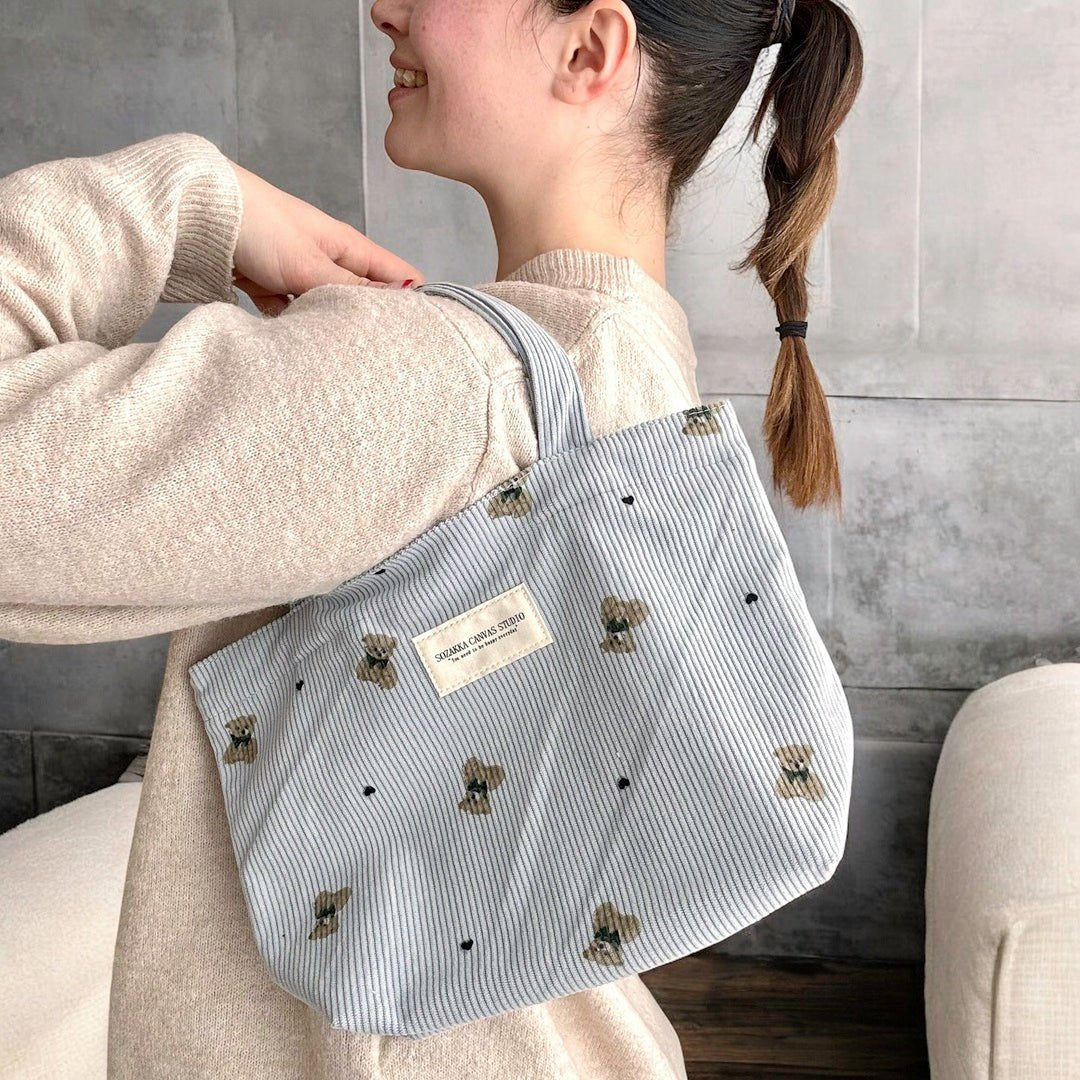 Shopper Tas Dames | Ribfluweel Teddybeer | Make-up Tasje-Boutique Moda