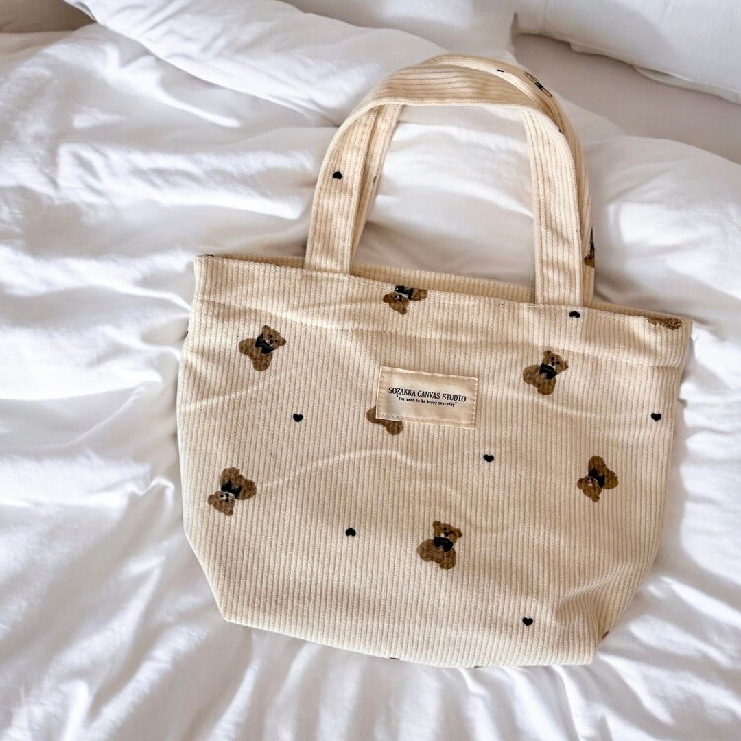 Shopper Tas Dames | Ribfluweel Teddybeer | Make-up Tasje-Boutique Moda