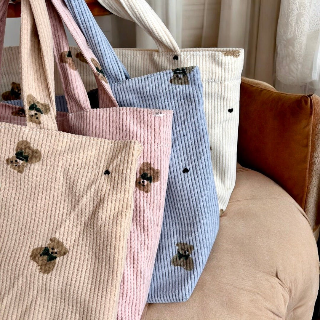 Shopper Tas Dames | Ribfluweel Teddybeer | Make-up Tasje-Boutique Moda