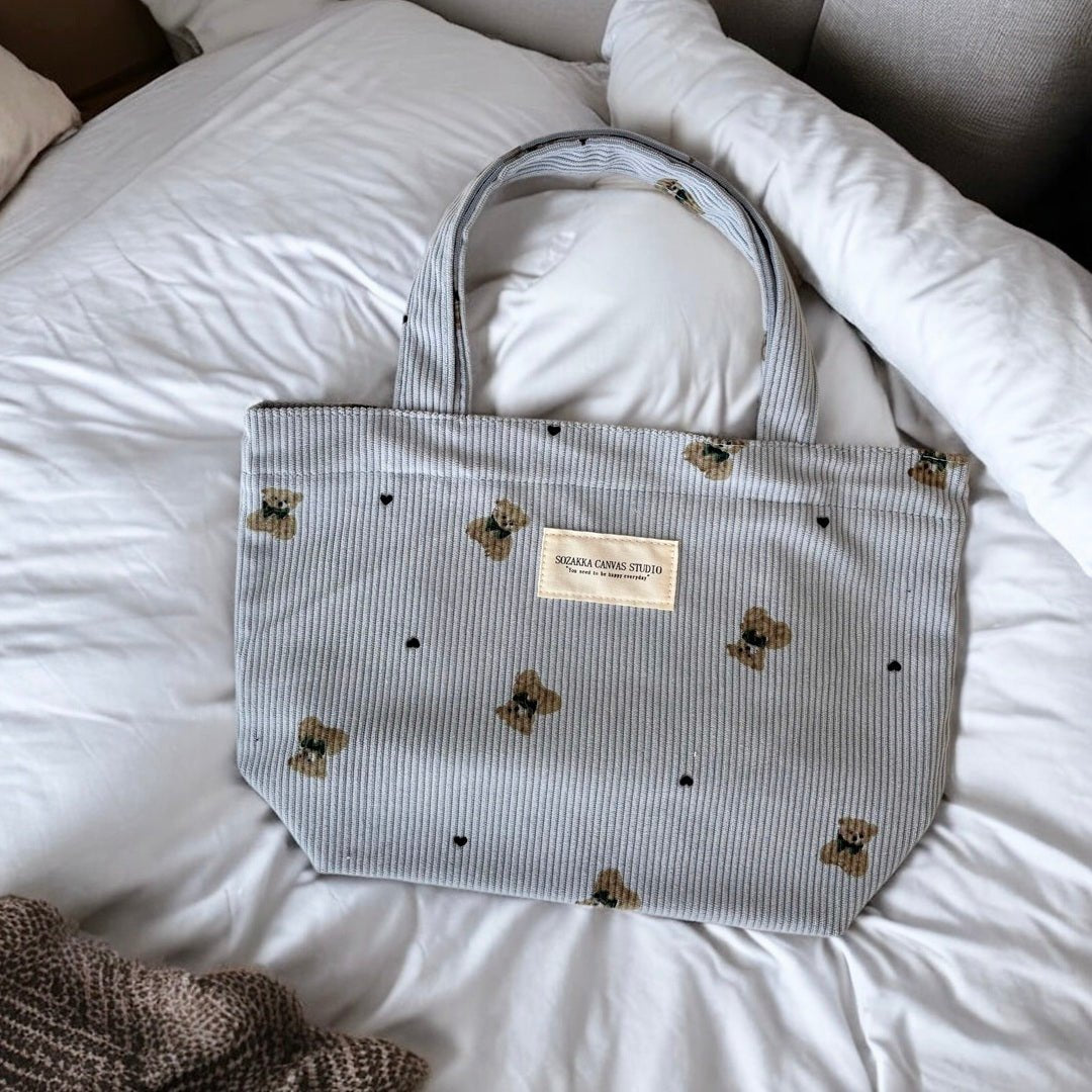 Shopper Tas Dames | Ribfluweel Teddybeer | Make-up Tasje-Boutique Moda