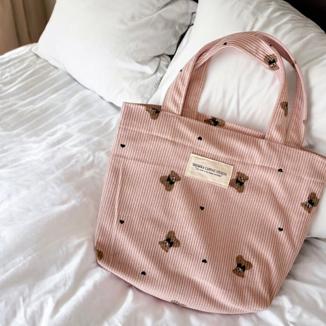 Shopper Tas Dames | Ribfluweel Teddybeer | Make-up Tasje-Boutique Moda