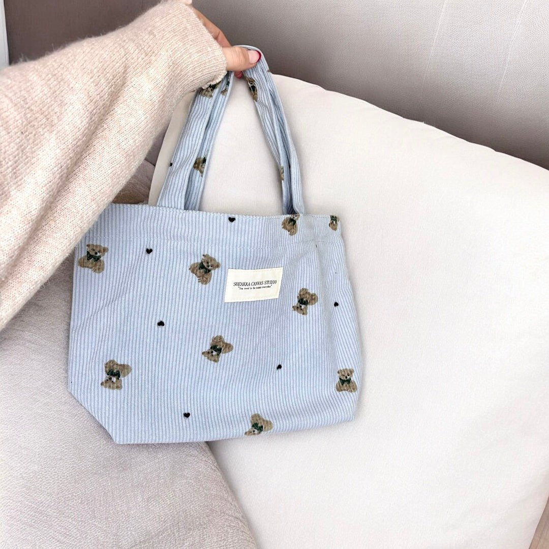 Shopper Tas Dames | Ribfluweel Teddybeer | Make-up Tasje-Boutique Moda