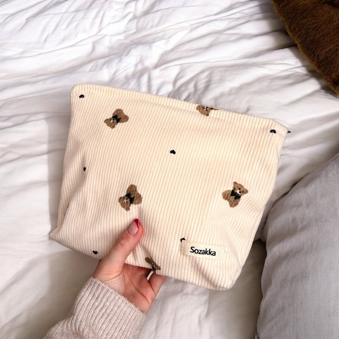 Shopper Tas Dames | Ribfluweel Teddybeer | Make-up Tasje-Boutique Moda