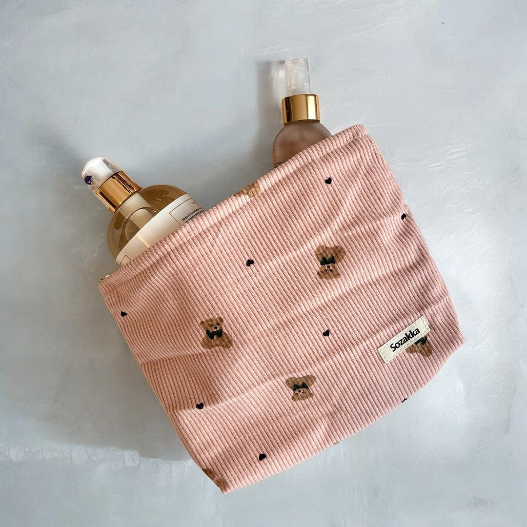 Shopper Tas Dames | Ribfluweel Teddybeer | Make-up Tasje-Boutique Moda