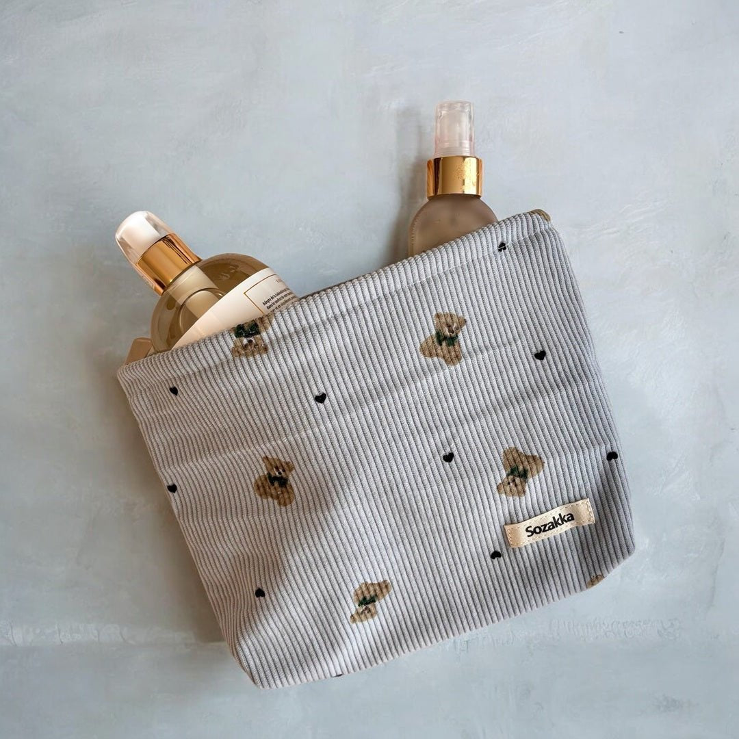 Shopper Tas Dames | Ribfluweel Teddybeer | Make-up Tasje-Boutique Moda