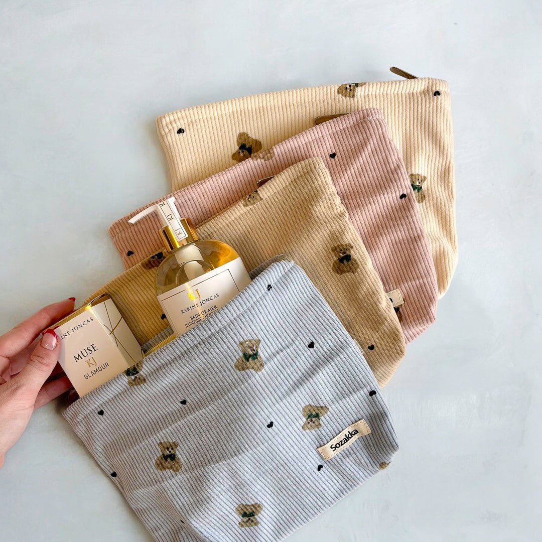 Shopper Tas Dames | Ribfluweel Teddybeer | Make-up Tasje-Boutique Moda