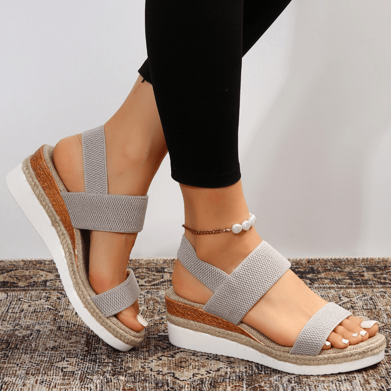 Sleehak Sandalen | Elastische Bandjes | Instapper | Plateausandalen | Dames-Boutique Moda
