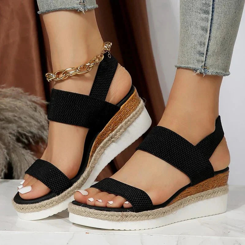 Sleehak Sandalen | Elastische Bandjes | Instapper | Plateausandalen | Dames-Boutique Moda