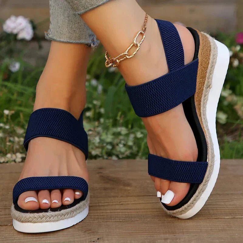 Sleehak Sandalen | Elastische Bandjes | Instapper | Plateausandalen | Dames-Boutique Moda