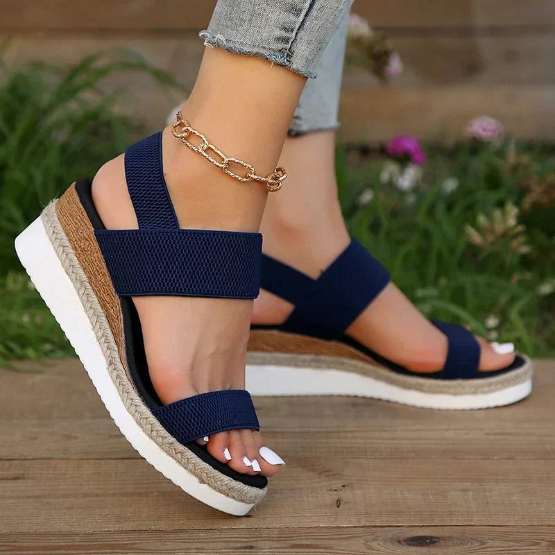 Sleehak Sandalen | Elastische Bandjes | Instapper | Plateausandalen | Dames-Boutique Moda