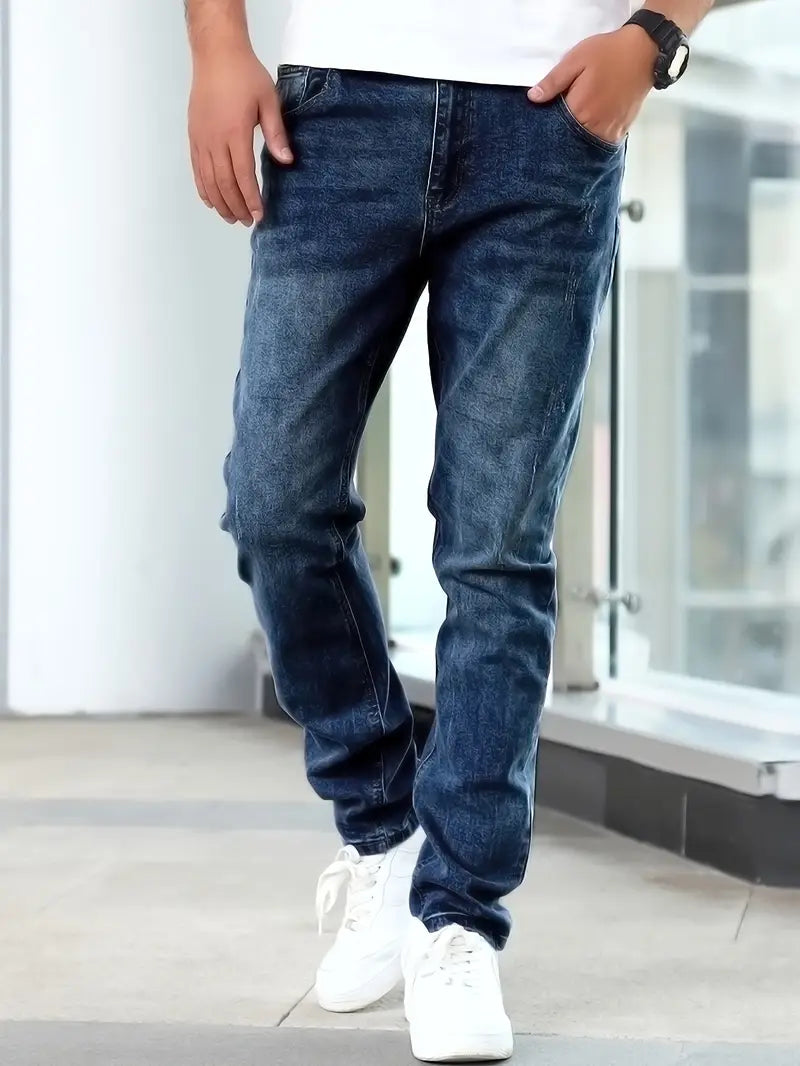 Slim Fit Jeans | Blauw | Gewassen | Skinny Jeans | Herenjeans-Boutique Moda