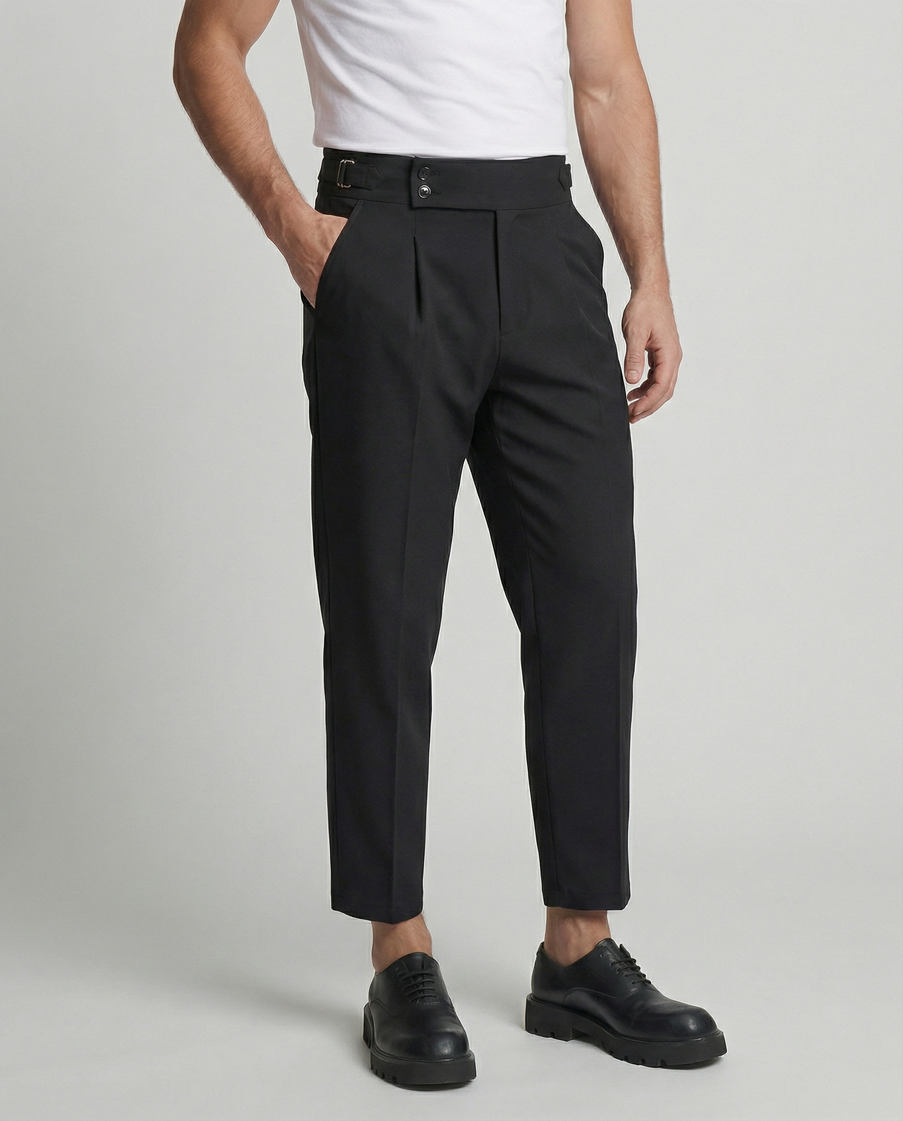 Smart-casual broek – herenbroek met verstelbare tailleband en hoge plooien-Boutique Moda