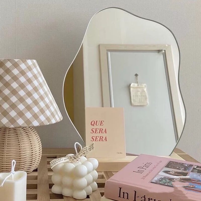 Spiegel Staand | Organische Vorm | Houten Voet Make-up-Boutique Moda