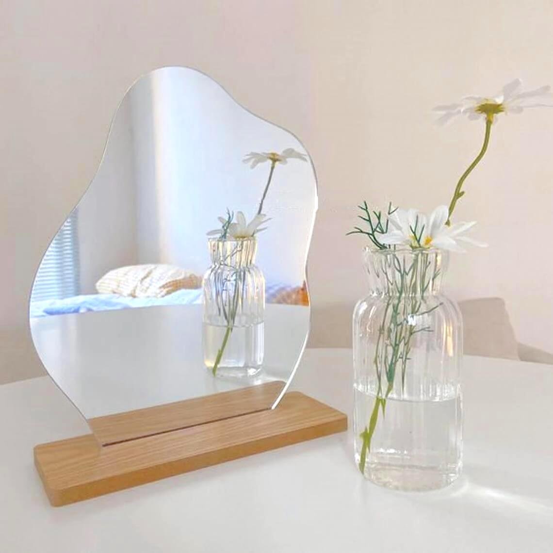 Spiegel Staand | Organische Vorm | Houten Voet Make-up-Boutique Moda
