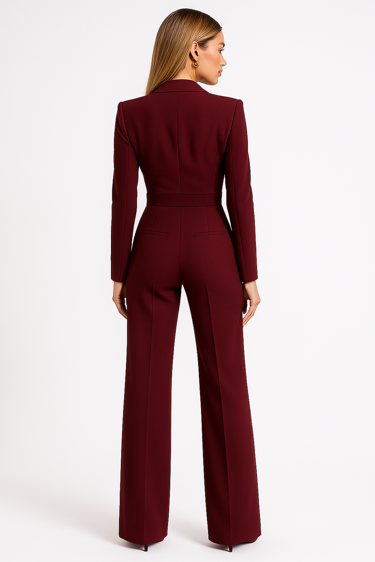 Stijlvolle jumpsuit – damesjumpsuit met lange mouwen, V-hals en wijde pijpen-Boutique Moda