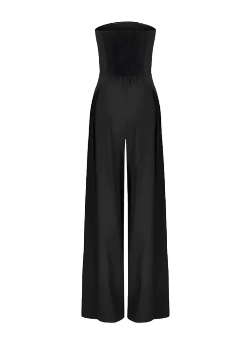 Strapless jumpsuit - Elegante jumpsuit met plooien en wijde pijpen voor dames-Boutique Moda