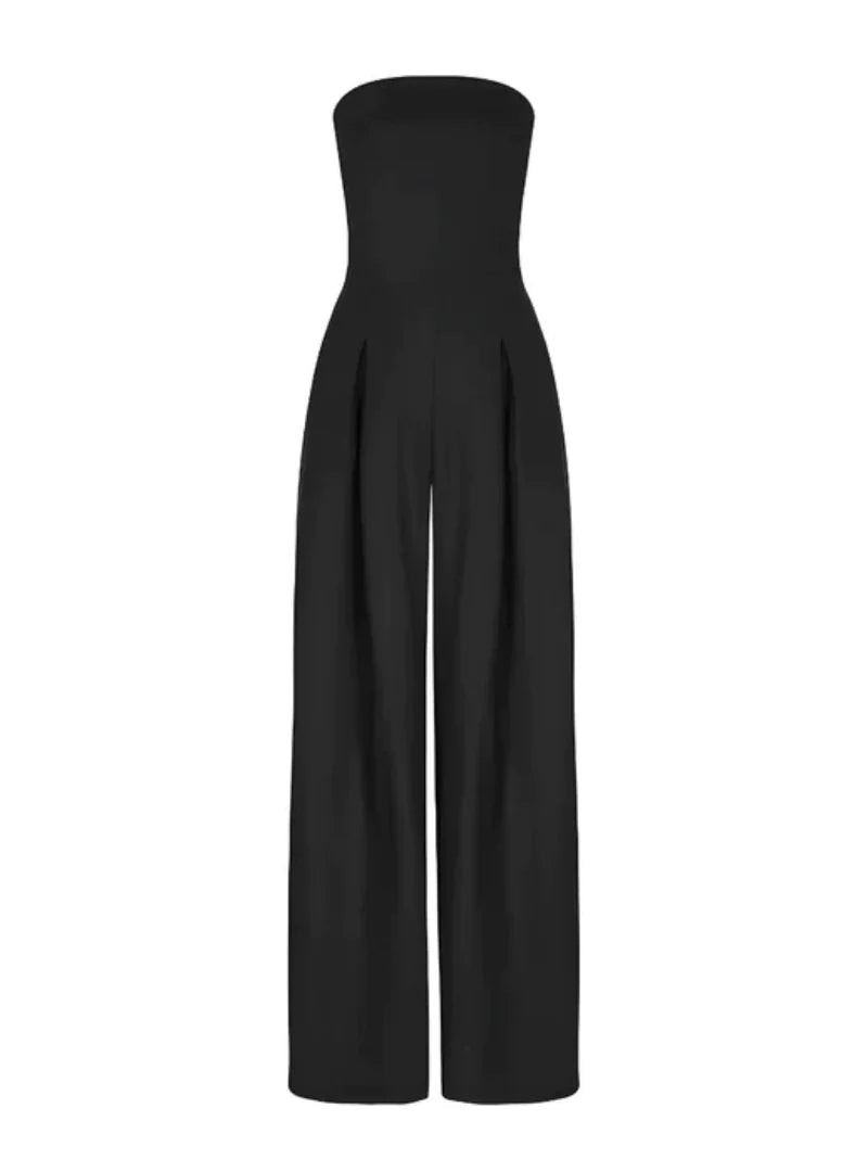 Strapless jumpsuit - Elegante jumpsuit met plooien en wijde pijpen voor dames-Boutique Moda