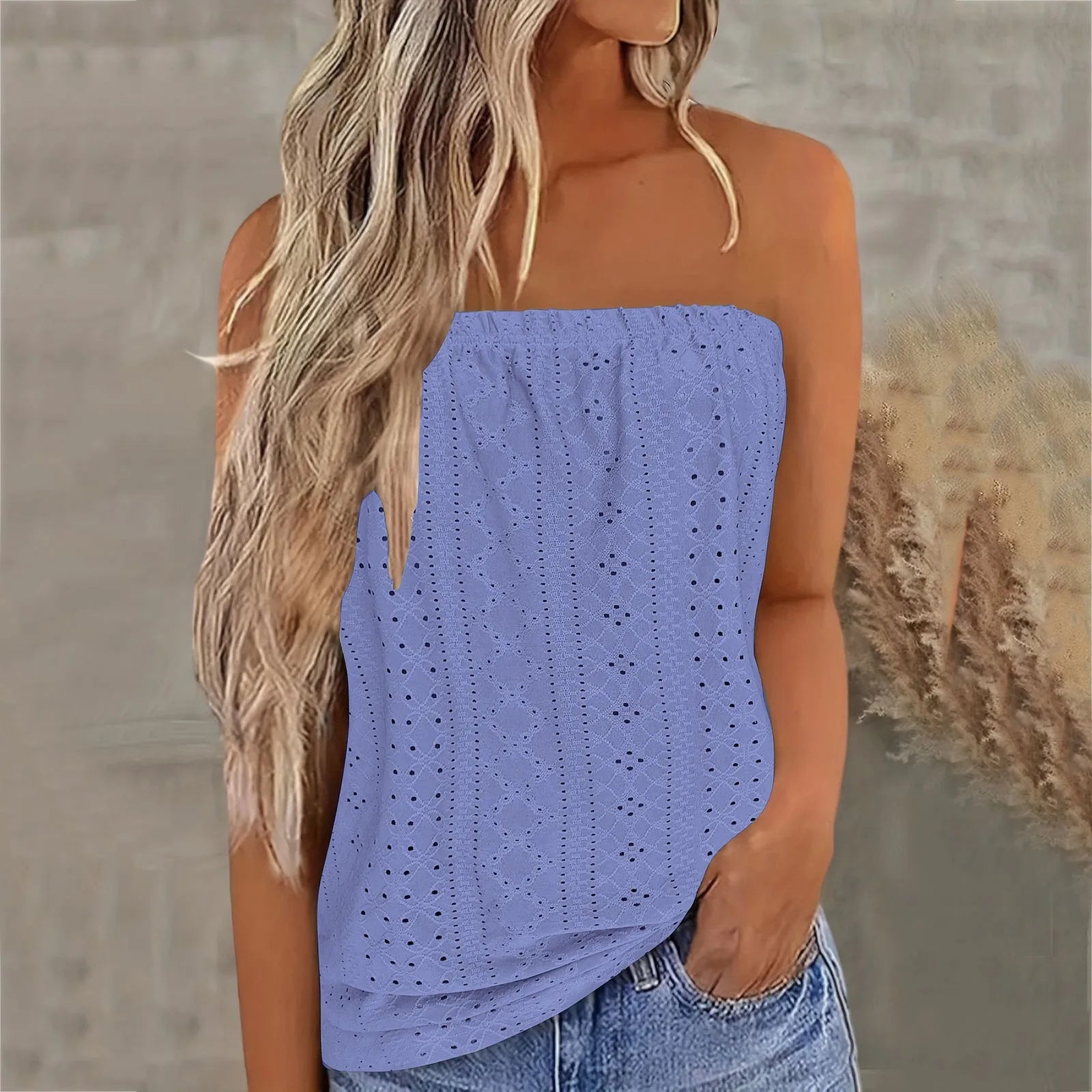 Strapless top | Met gaatjes | Losse pasvorm | Buisvormige top | Zomertop voor dames-Boutique Moda
