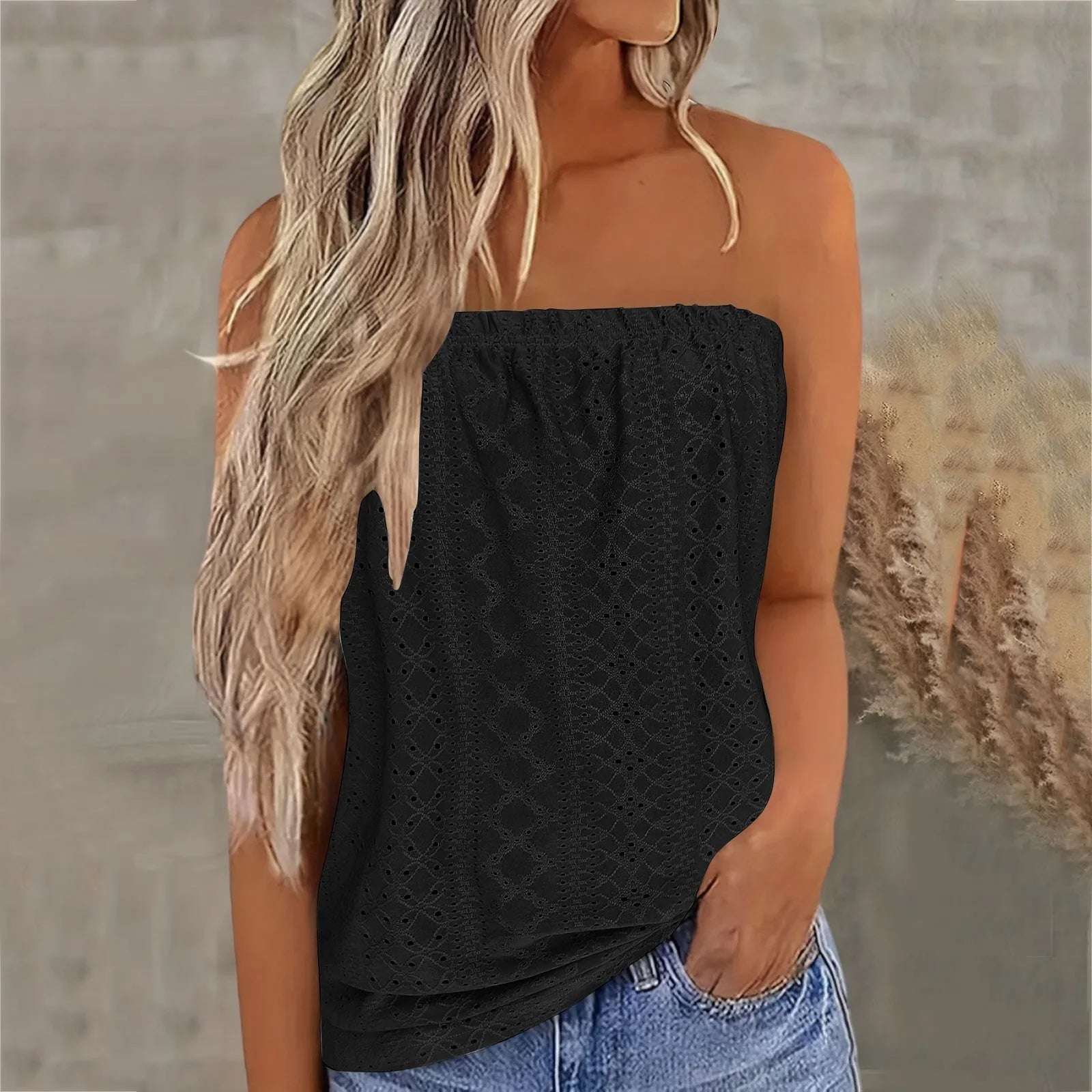 Strapless top | Met gaatjes | Losse pasvorm | Buisvormige top | Zomertop voor dames-Boutique Moda