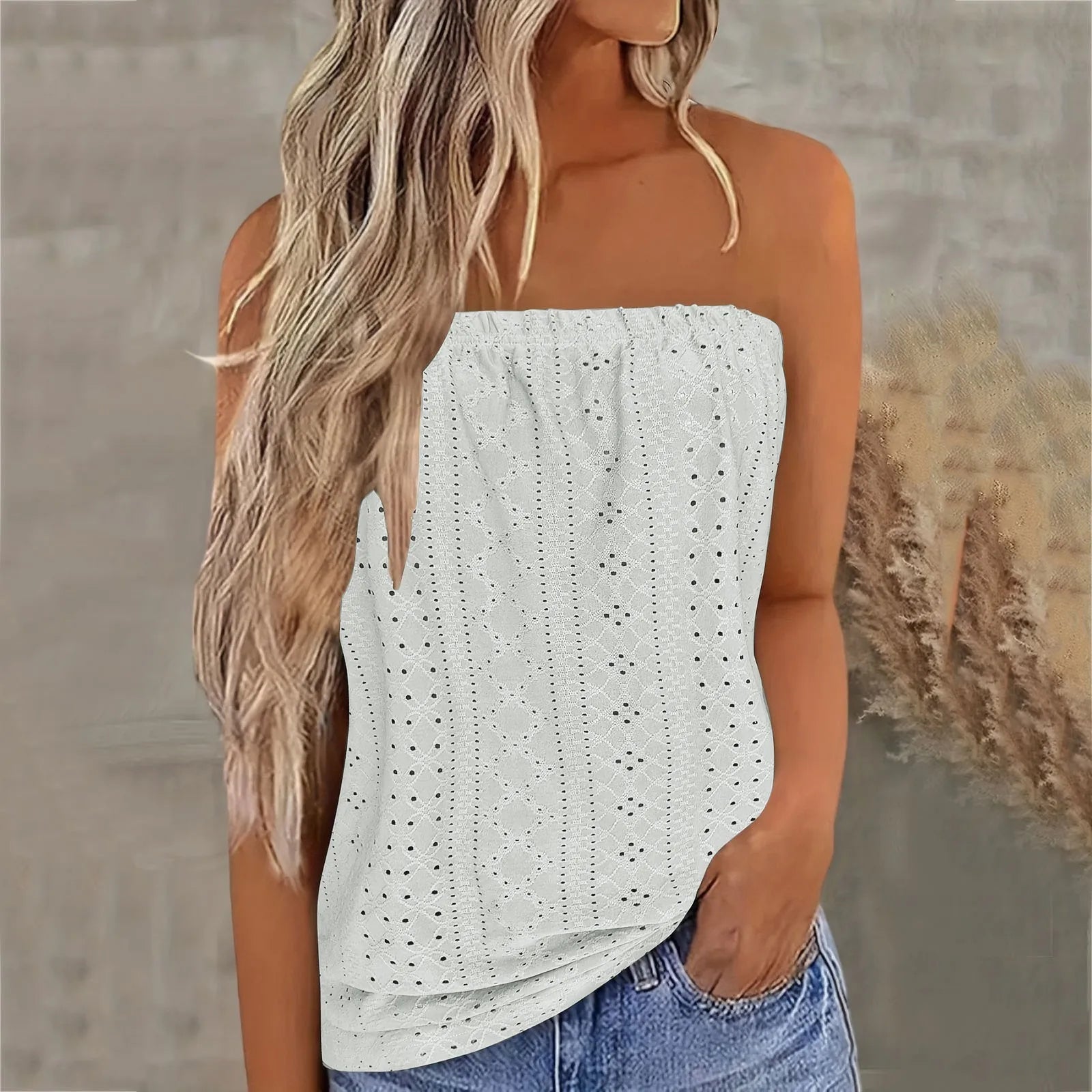 Strapless top | Met gaatjes | Losse pasvorm | Buisvormige top | Zomertop voor dames-Boutique Moda