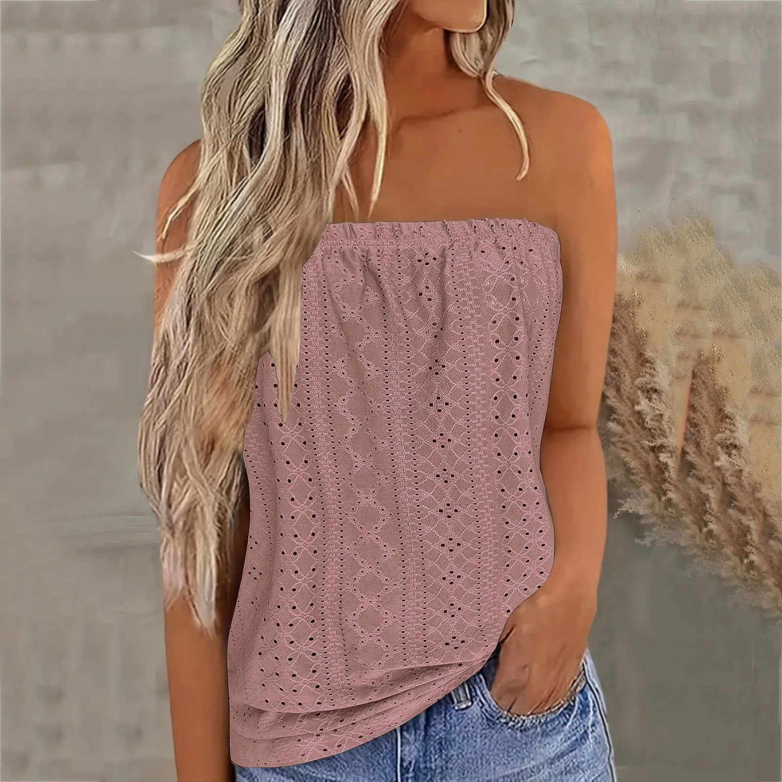 Strapless top | Met gaatjes | Losse pasvorm | Buisvormige top | Zomertop voor dames-Boutique Moda
