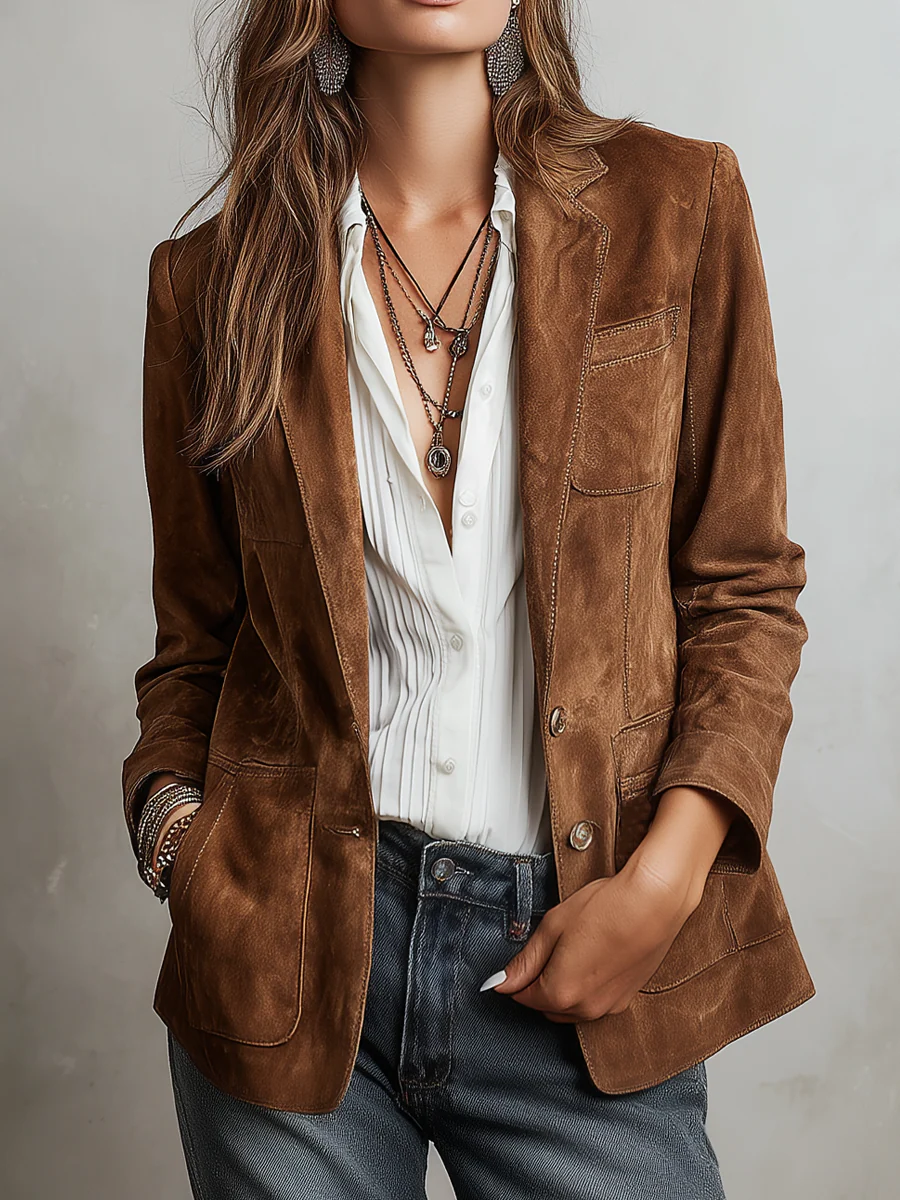 Suède Jas - Bruine damesjas in vintage stijl-Boutique Moda