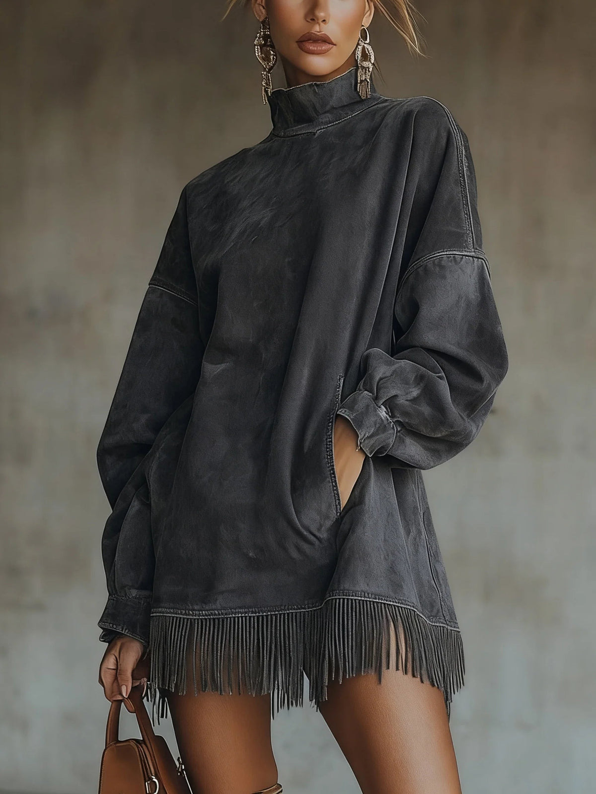 Suede Jurk Dames | Coltrui Mini Jurk Met Franjes-Boutique Moda