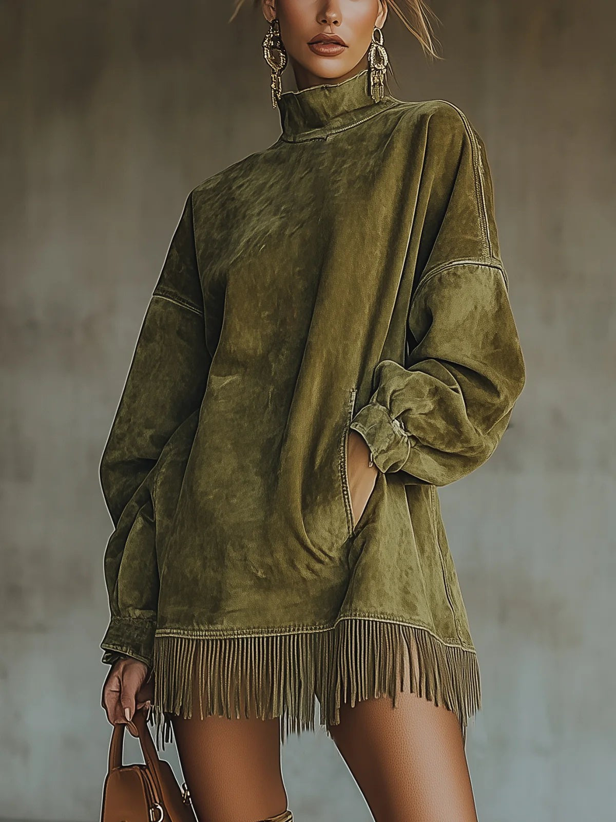 Suede Jurk Dames | Coltrui Mini Jurk Met Franjes-Boutique Moda