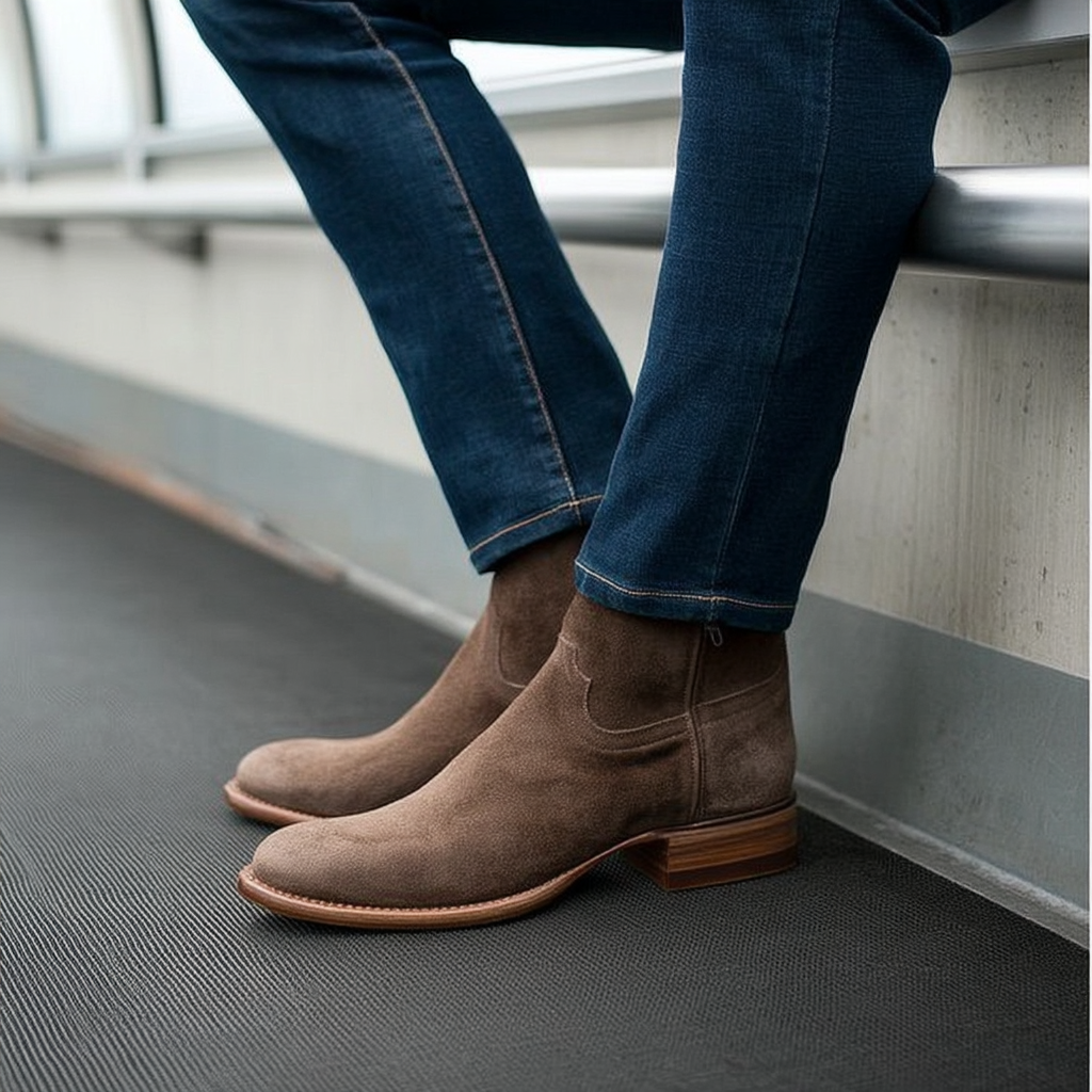 Suede Laarzen - Heren Bruin Rits Western Laarzen-Boutique Moda