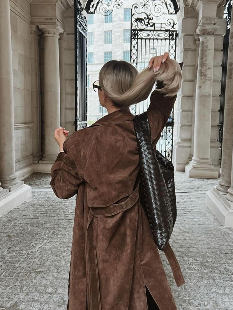 Suède Trench Coat - Bruin - Double Breasted - Lange Trench Coat - Damesjassen-Boutique Moda