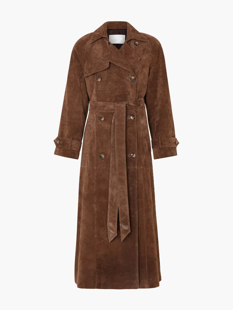 Suède Trench Coat - Bruin - Double Breasted - Lange Trench Coat - Damesjassen-Boutique Moda